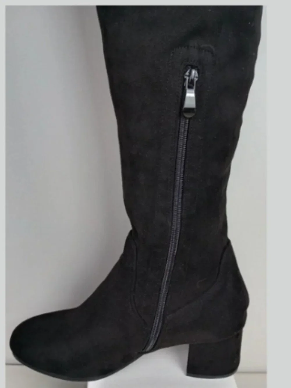 Dream Pairs Womens 9 Black Thigh High Block Heel Zipper Lace up Suede‎ Boots
